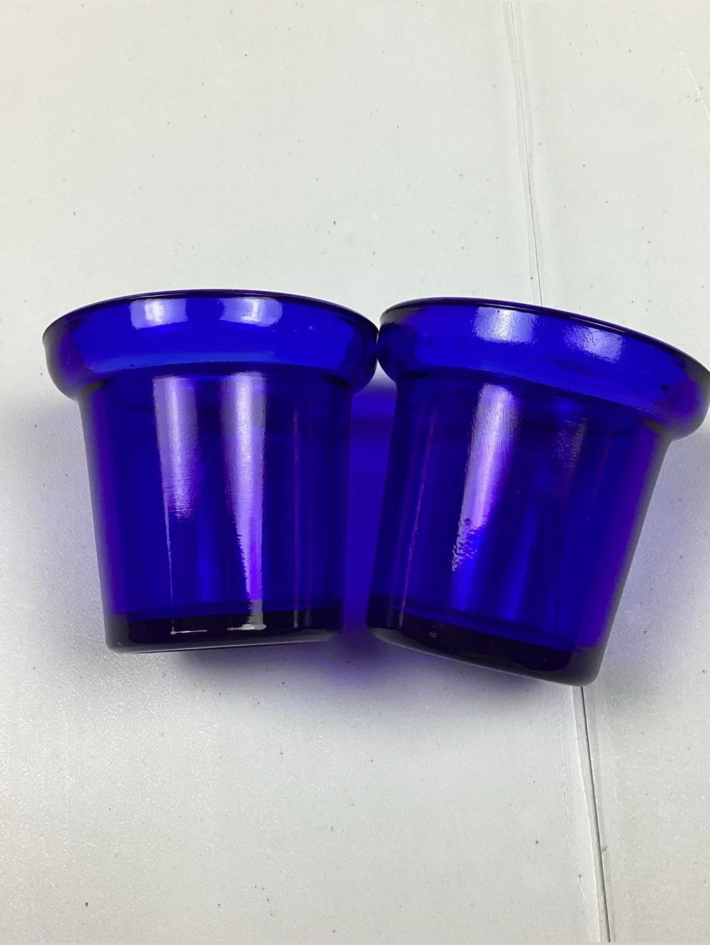 Two Vintage Cobalt Blue Glass Votive Candle Holders/Planters/Toothpick Holders